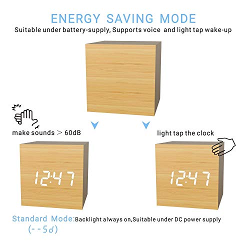 MICARSKY Wooden Digital Alarm Clock Cube Little Clock, LED