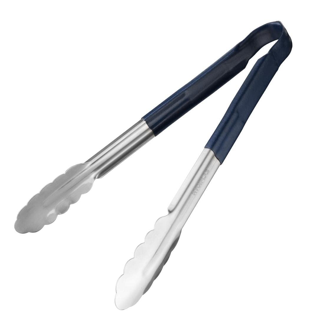 Hygiplas Pro-Grade Kitchen Serving Tongs 300mm, Blue Colour Coded - For Use With Raw Fish, Stainless Steel, Vinyl Coated Handles | CB156