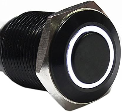 MotoCity 16mm 5/8" Latching Push Button Switch DC 12V Self-locking Car DIY Switch Black Shell with Metal White LED Ring Button (White)