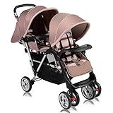 Costzon Double Stroller, Twin Tandem Baby Stroller with Adjustable Backrest, Footrest, 5 Points Safety Belts, Foldable Design for Easy Transportation (Grey)