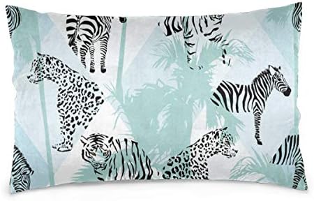Patchwork Illustrated Tropical Animals Vector. Jungle Zebra, Pink Flamingo, Tiger, Lion Panther Ok Throw Pillow Covers Soft Particles Cotton Linen Cushion Covers 16x24 inch for Couch Bedroom Car
