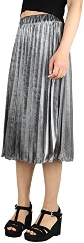 winfunup women's Retro Gold Pleated Skirt High Waist Maxi Dress