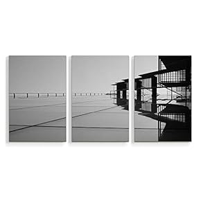 Wall26-3 Panel Canvas Wall Art- Black and White Modern Construction -Giclee Painting Wall Bedroom Living Room Home Decoration - 16"x24" x 3 Panels