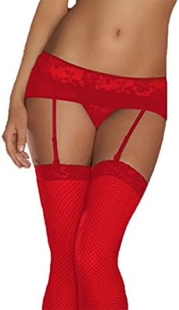 Sexy Lace Mesh Garters With G-String One Size and Plus Size (M, Red)