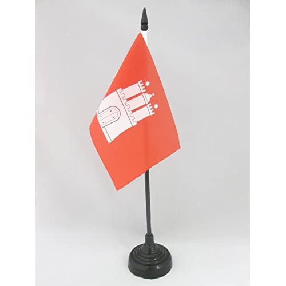 AZ FLAG - Hamburg Table Flag 4'' x 6'' - German region of Hamburg Office Mini Banner 100% Polyester 15 x 10 cm - Mini Desk Flag with 10'' Pole and Black Plastic Base