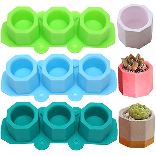 MeiMeiDa 3 Pack Mini Octagon Flower Pot Silicone Molds - Succulent Plant Planter Pot Mold Concrete Cement Plaster Molds, Silicone Ice Shot Glass Molds, DIY Craft Molds for Small Cactus or Seedlings - Thumbnail 7