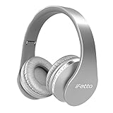 Ifecco Bluetooth Headphones, 4 in 1 Bluetooth Foldable Over-ear Headsets with Micro Support SD/TF Card for Bluetooth Devices (Silver)