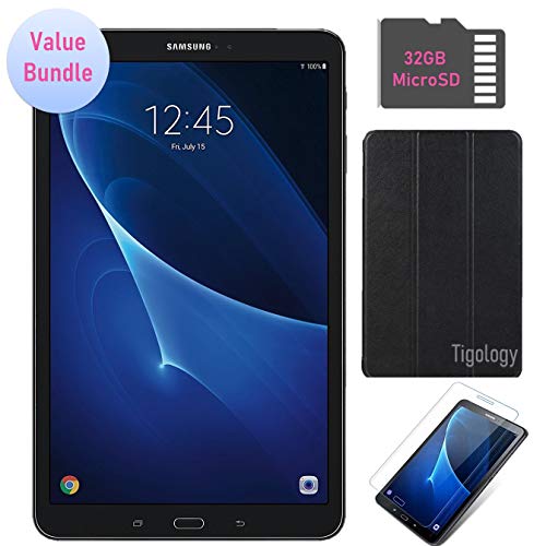 Samsung Galaxy Tab A 10.1-inch Touchscreen (1920×1200) Wi-Fi Tablet Bundle, Octa-Core 1.6GHz Processor, 2GB RAM, 16GB Memory, 32GB MicroSD Card, Tigology Case, Screen Protector, Android OS
