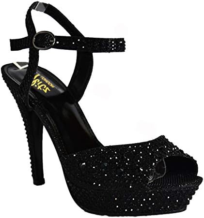 Glitz Womens Platform Heel Diamante Ankle Strap Wedding Club Prom Party Shoes UK Size