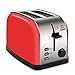 LATITOP Red 2-Slice Toaster Brushed Stainless Steel with Extra Wide Slot for Bagels, Small &Large Bread Slices, Removable Crumb Tray, Led Indicator, Auto Shut-off, 7 Shade Setting, High Lift Lever … (Red with Bagel Setting)