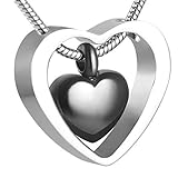 Armyshop Black Heart Charm Stainless Steel Cremation Pendant Necklace Memorial Ash Urn