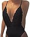 StyleDome Women Lace Strap Halter Plunge V Neck Bodysuit Bodycon Stretch Babydoll Leotard Black US 4