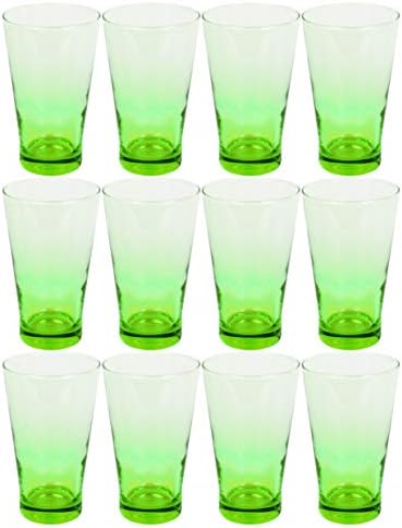 Set of 12 Drinkware Drink Glass Drinking Glasses Set, 15 Ounce Coolers Glass Cups Limited Edition Glassware Drinkware Cups (12, Green Shade)