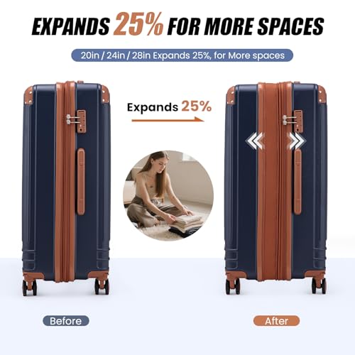 KUNEL Luggage Sets 5 Piece Suitcase Sets Suitcase with ABS Hard Shell Lightweight TSA Lock Double Spinner Wheels, PorscheBlue, 5 Piece Sets (20/24/28/DB/TB)