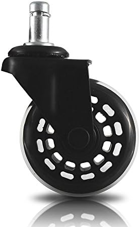 Office Chair Caster Wheels Replacement (All Black, Set of 5) - Heavy Duty & Safe for Protecting Hardwood Floors - Smooth Rollerblade Style Rubber Rollers - Universal for Most Computer Desk Chairs