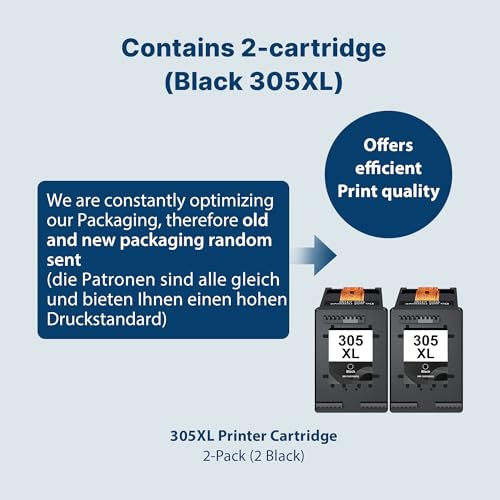 305 305XL Cartridges Replacement for HP 305 XL Cartridge for HP 305 Cartridge for HP Deskjet 2720e 2820e 2700 2710 2722e 4110e 4122E 4222E Envy 6000 6010e 6020e Envy Pro 6400 6422E 0 (2) Black