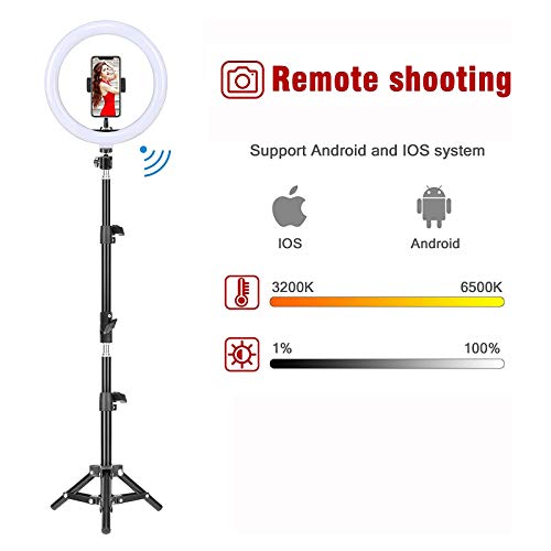 Lumière Anneau avec Trépied, BONFOTO 25,6cm Selfie Anneau Lumineux avec 10 réglable RGB couleurs Télécommande et support de téléphone, pour Maquillage/Live-Stream/Photographie/Youtube TikTok Vidéo