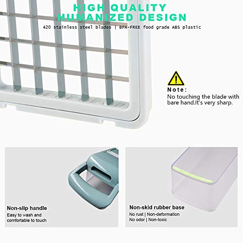 Onion Chopper Swongar Pro Multiple Vegetable Chopper Cheese Grater Durable Fruit Chopper Vegetable Slicer Cutter Dicer Ricer with 8 Blades for Salad Potato Carrot Garlic (blue)