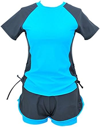 Allepp Womens Sports Swimsuit Two Piece Set Tankini Top with BoyShort Double Up Bottom XL SZIE,BLUE