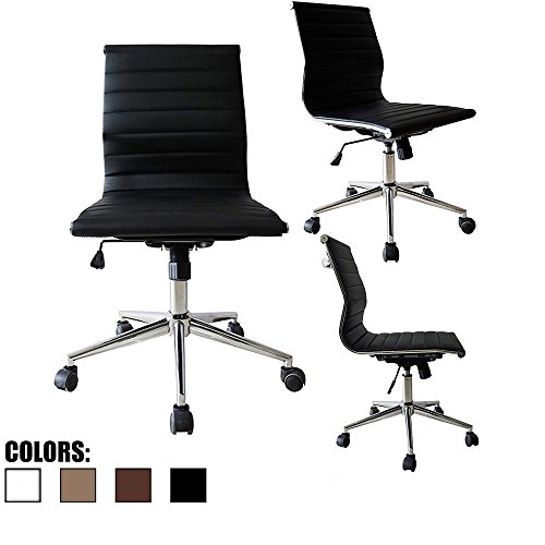 2xhome Contemporary Modern Ergonomic Executive Mid back PU Leather Arms Rest Tilt Adjustable Height With Wheels Lumber Support Swivel Armless Office Chair Conference Room Home Task Work Desk Guest