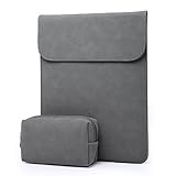 HYZUO 15-15.4 Inch Laptop Sleeve Case for 15 Inch New MacBook Pro with Touch Bar 2016 2017 / Macbook Pro Retina Waterproof Protective Cover with Small Carrying Bag, Faux Suede Leather-Dark Gray