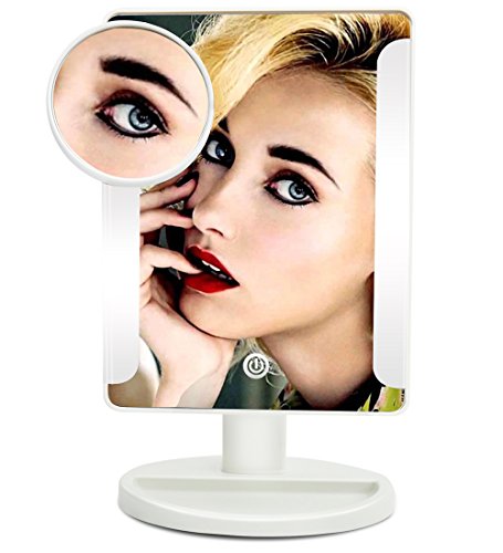 LED Lighted Makeup Mirror Touch Switch 10x Magnification Mirror with Tray Backstage Portable Tabletop Brightness Adjustable Vanity Mirror 11 Inch (White-10x)