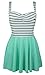 COCOSHIP Ladies Chic Stripe Swimsuit One Piece Mint Skirtini Halter Cover Up Swimdress(FBA)