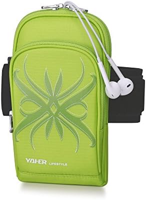 YAHER Sports Armband, Multifunctional 3 Sizes Double Zipped Pockets Workout Pouch Pack Running Cycling ArmBag for iPhone 4s,5,6,6s,6Plus,Galaxy S6,S5,S4,S3 (Medium, Spider Fruit Green)