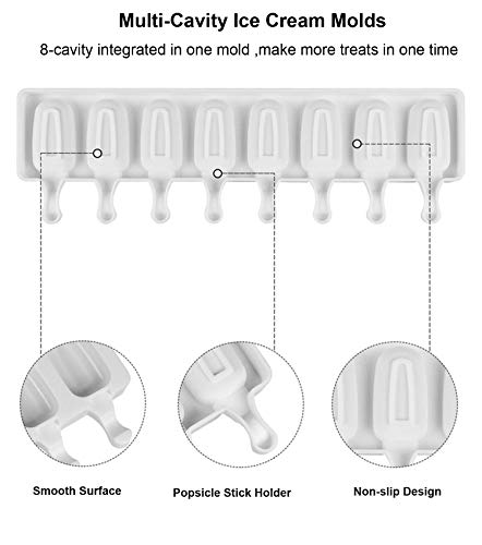 Joho Silicone Easy Cream Mini Ice Cream Bar Mold Set, Reusable Popsicle Molds Ice Pop Molds Maker with Wooden Sticks,Classic Oval,8-Cavity - Thumbnail 4