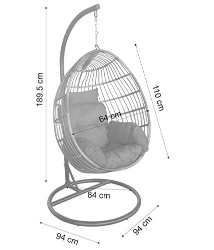 Dehner Hängesessel Maui mit Gestell, Ø 94 cm, Höhe 189.5 cm, inkl. Kissen, Stahl/Polyester, grau – Bild 5