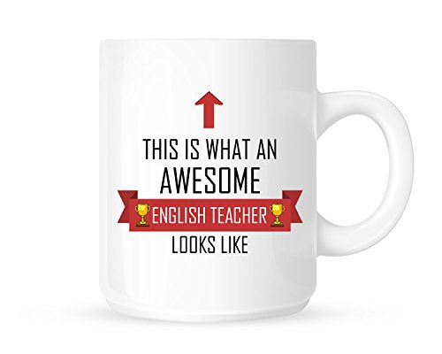 DottsMusic This is What an Awesome English Teacher Looks Like - Tea/Coffee Mug/Cup - Red Ribbon Design - Great Gift Idea