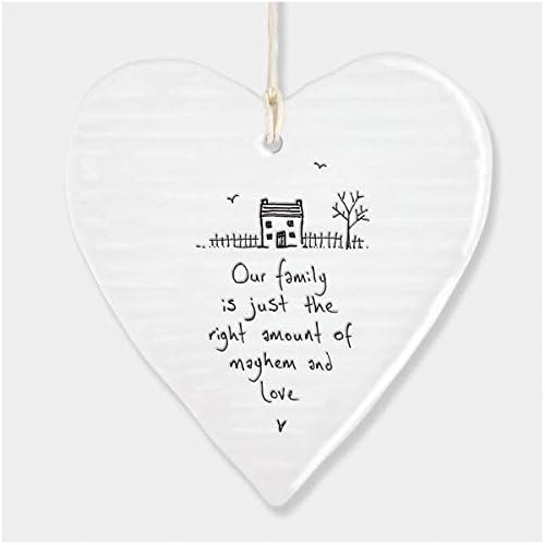East Of India Hanging Heart Gift Our family is mayhem and love, Red and White, 9.0cmx10cm