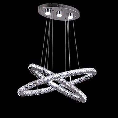 YanCui@ Ellipse Dining Room Living Room LED Pendant Lamp Chandelier Two Ring Stainless Steel &amp; Crystal with Remote Control , Cold White-110-120V