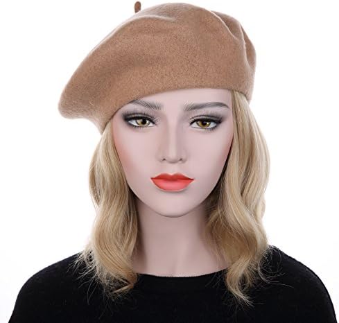 French Style Classic Solid Color 100% Wool Beret Beanies Cap Hats(Camel)