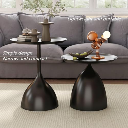 Coffee Table, Black Metal End Table for Living Room, Round Side Table, Bedside Table, Mid Century Circle Accent Table for Small Spaces Easy Assembly Modern Coffee Table for Bedroom Living Room (Black)