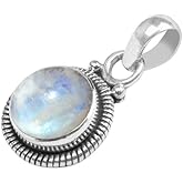 Avicrafts Gemstone 925 Sterling Silver Pendant Necklace For Women Girls- Natural Gemstone Solitaire Handmade Pendant