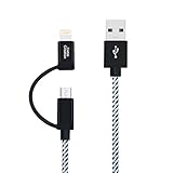 CableCreation 4 Feet 2-in-1 Lightning and Micro USB to USB Data Sync Charge Cable, [MFi Certified] Compatible iPhone X/8/8 Plus/7/7 Plus, iPad, Samsung, Nexus, LG, HTC Phone, Black + White/1.2M