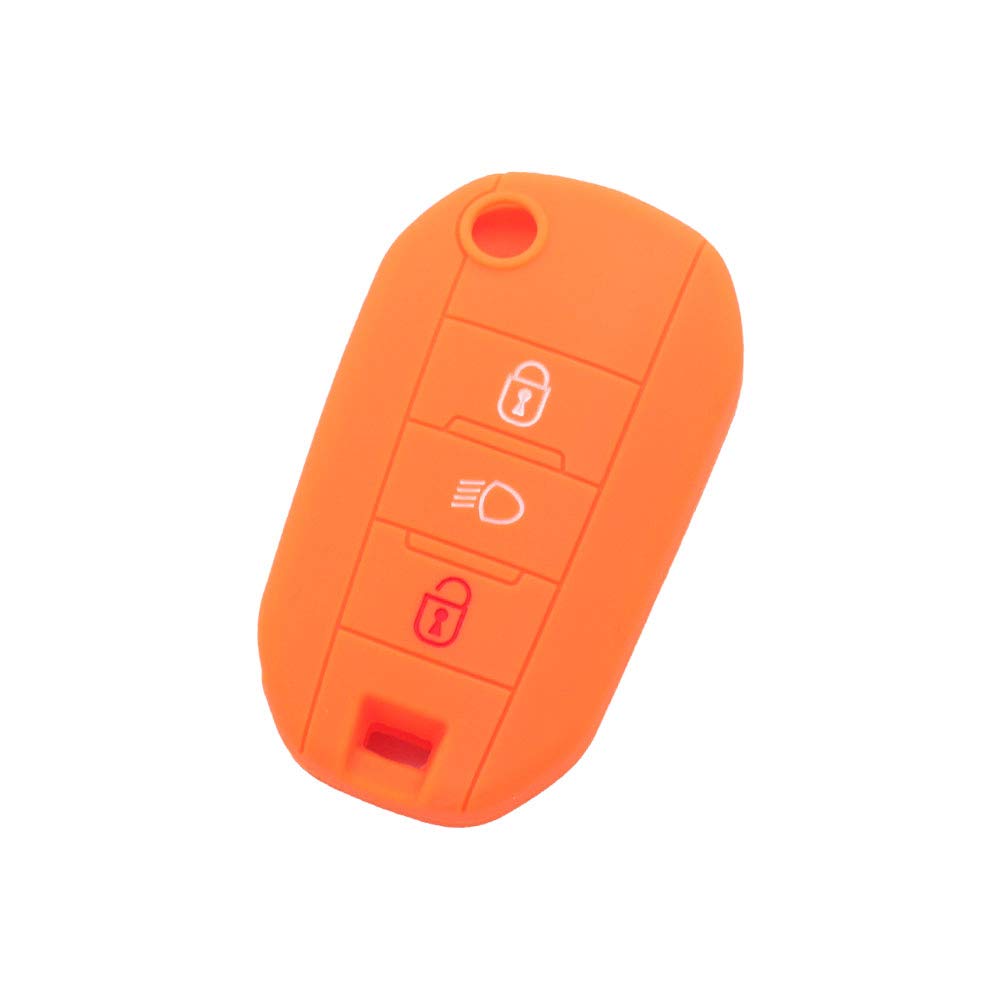 BROVACS Silicone Cover Protector Case Holder Skin Jacket Compatible with PEUGEOT CITROEN 3 Button Flip Remote Key Fob w/Light Symbol CV9306 Orange