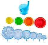 Make It Fresh 11 Piece Silicone Stretch Lids Set: 6 Reusable Food Plate Sealers, 4 Fruit Huggers and 1 Baby Bottle Cover in Various Sizes