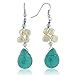 Gem Stone King 20 Inch Drop Shape Simulated Turquoise Howlite + Cultured Freshwater Pearl Necklace & Earrings