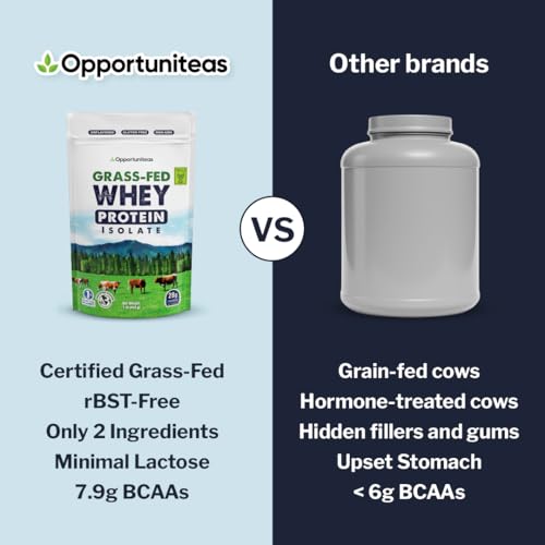 Grass Fed Whey Protein Powder Isolate | Natural, Unflavored, Easy to Mix | Non GMO and Gluten Free | 1 Lb (454 Grams)