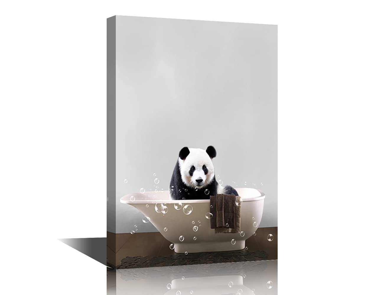 TISHIRON Funny Panda Decor Bathroom Canvas Framed Poster Farmhouse Wall Art Coop Farm Vintage Home Gifts Ready to Hang - 24''W x 16''H, 24x16in