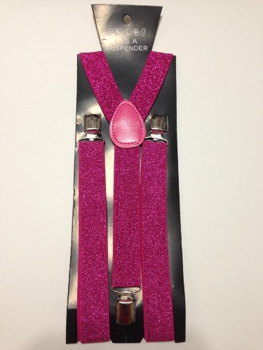 Pink Glitter Suspender for Mens&womens Clip-on Sexy Elastic Y-shape Adjustable Braces
