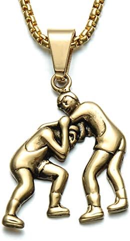 LAYX Double Fighting Titanium Steel Neck chain, Stainless Steel Wrestling Sports Dip chain Casting Process 29mm*50mm for friends (Color : Gold)