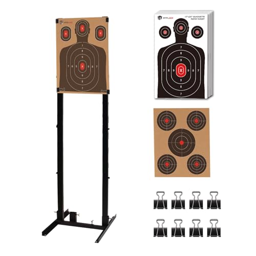 Photo 1 of Atflbox Shooting Target Stand with 10pcs 17x25 Inch Paper Targets, Durable Paper Target Holder with Stable Adjustable Base for Cardboard Silhouette, H Shape, USPSA/IPSC, IDPA Practice, 1 Pack