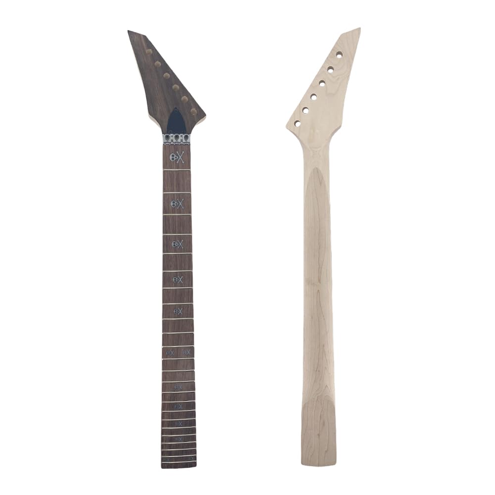 Yinfente Guitar neck 24fret 25.5inch Reversed head Maple wood Bolt On heel Shark Fin Inlay DIY Guitar