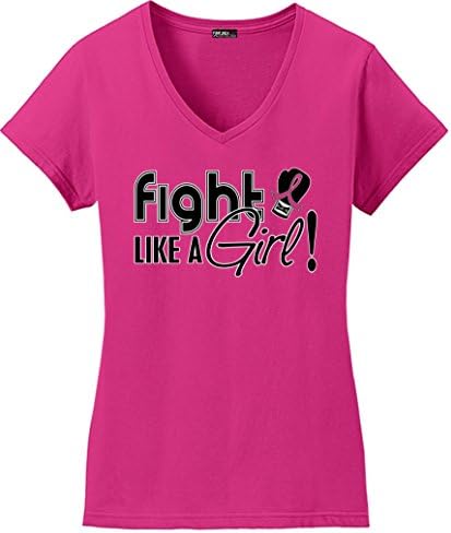 Fight Like a Girl Signature Breast Cancer T-Shirt Ladies V-Neck Hot Pink