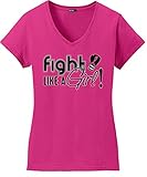 Fight Like a Girl Signature Breast Cancer T-Shirt Ladies V-Neck Hot Pink