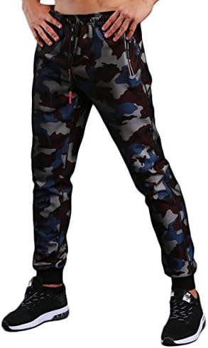 KaiDi Men's Slim Fit Drawstring Classic Camo Joggers Pants Zipper Pockets (Blue, M)
