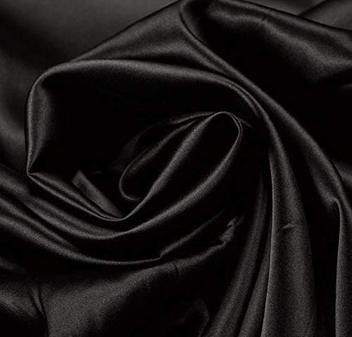 58"/150cm Wide Plain Poly Silk Satin Fabric (Available in 20+ Colours & Various Lengths) (Black, 5 Meter)